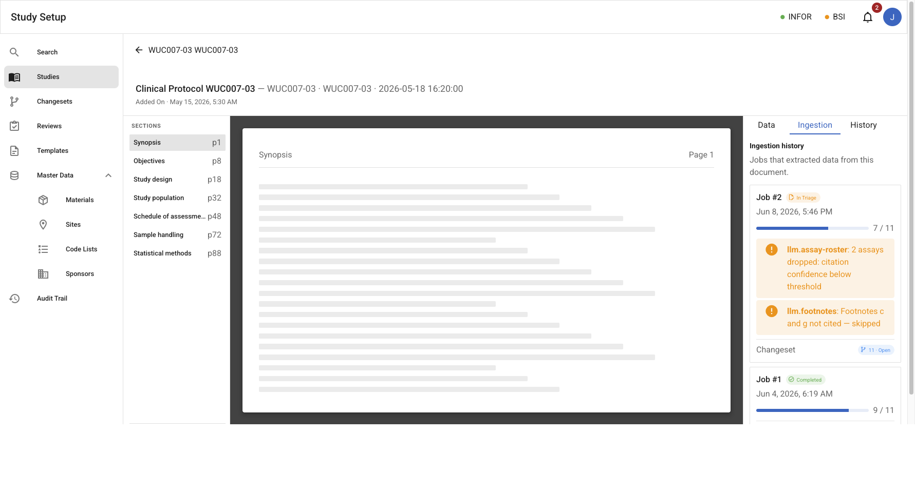 Input document view – Ingestion tab