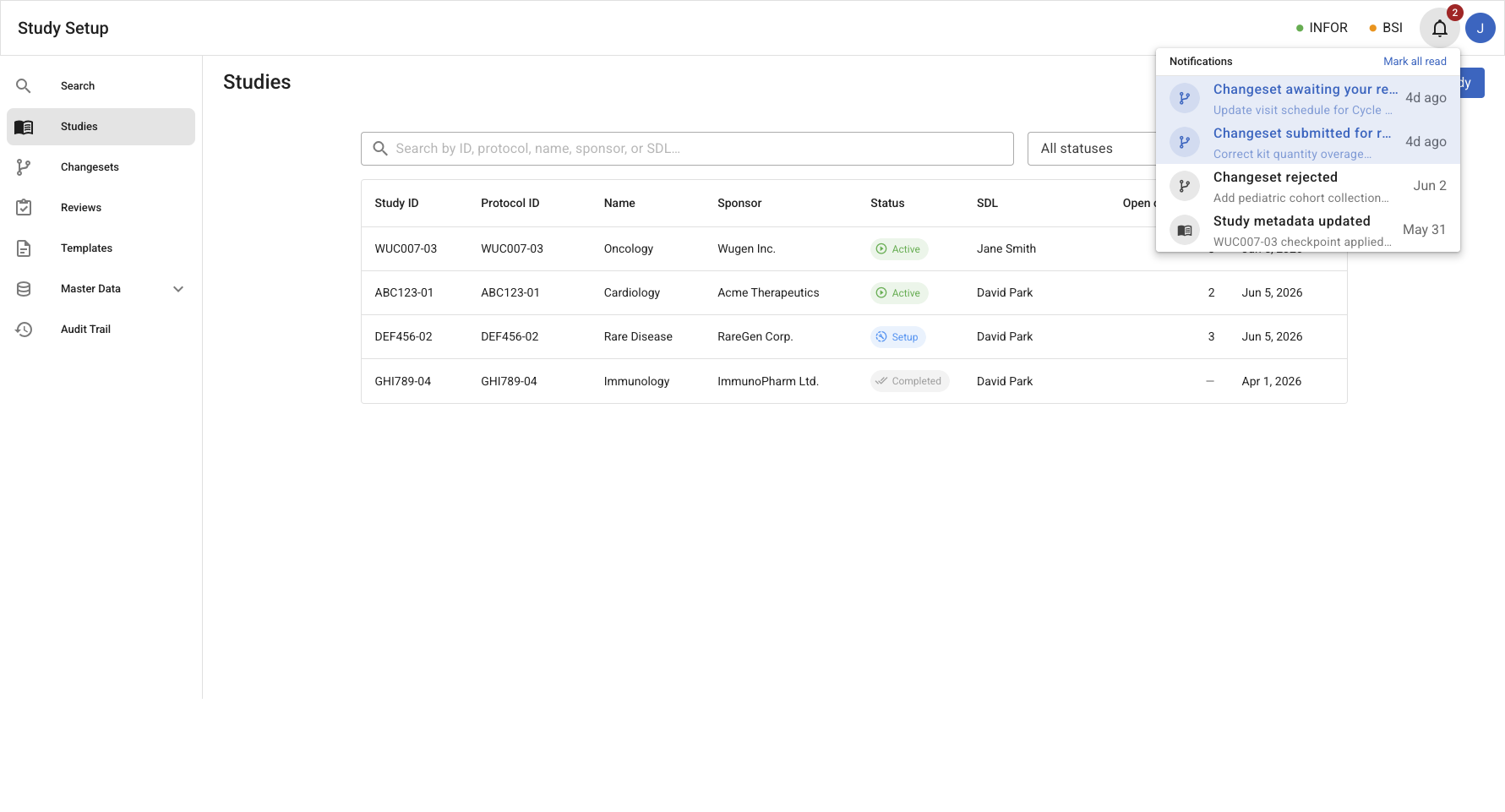 Notifications dropdown